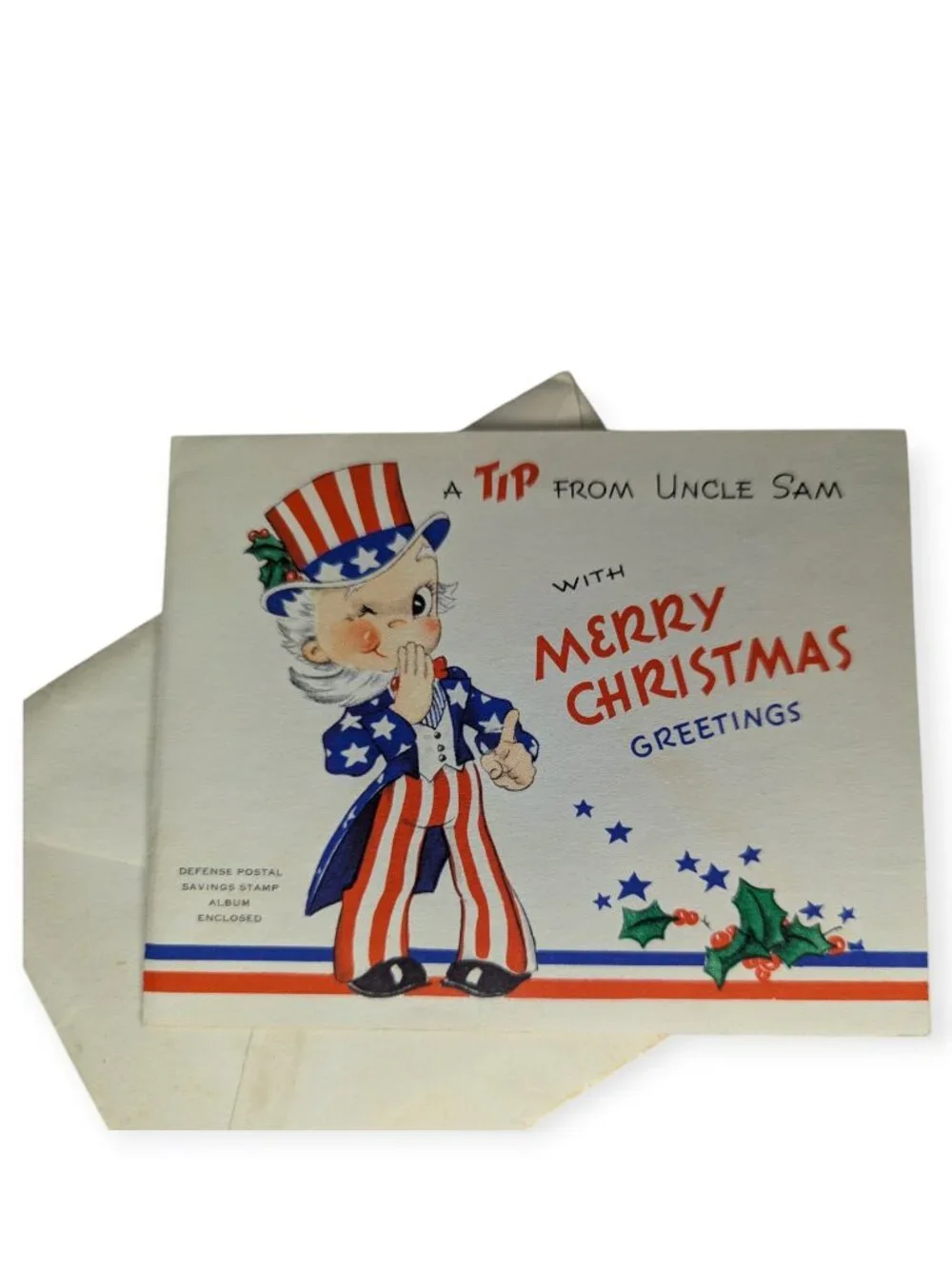 Vintage Uncle Sam Merry Christmas Greeting Card w/Saving Bonds Booklet 1941